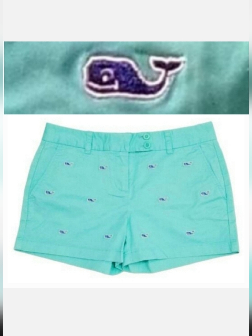 Vineyard Vines 3.5" Dayboat Short Turquoise/Crystal Blue Whale Print Sz 2 Preppy
